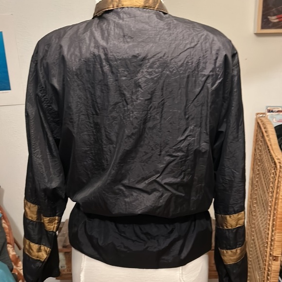 Vintage 80s Zip Up Metallic Gold and Black Draw String Track Jacket Women Size L - Picture 7 of 15